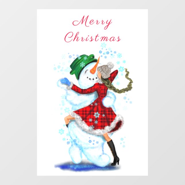 Autocollant Pour Fenêtre Vitrine de Noël Cling Snowman et Girl Dancers (Feuille)