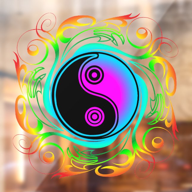 Autocollant Pour Fenêtre Yin Yang Psychedelic Rainbow Tattoo (Feuille 2)