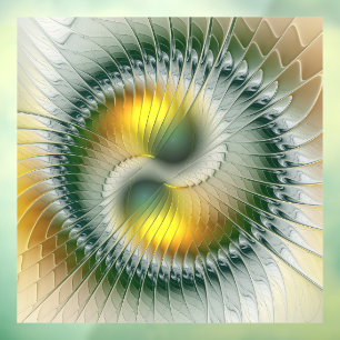Autocollant Pour Fenêtre Yin Yang Vert Jaune Abstrait coloré Fractal