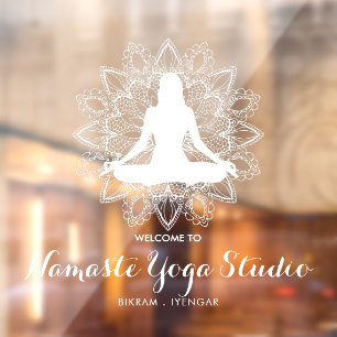 Autocollant Pour Fenêtre Yoga Teacher Studio Professionnel Blanc Mandala 