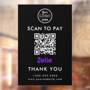 Autocollant Pour Fenêtre Zelle QR Code Analyser pour Payer Logo Noir