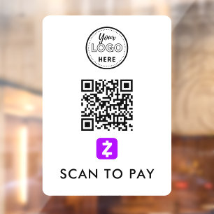 Autocollant Pour Fenêtre Zelle QR Code Scan pour payer Logo moderne Blanc