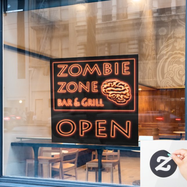 Autocollant Pour Fenêtre Zombie Zone Bar & Grill Open Sign Halloween (Fenêtre de café)