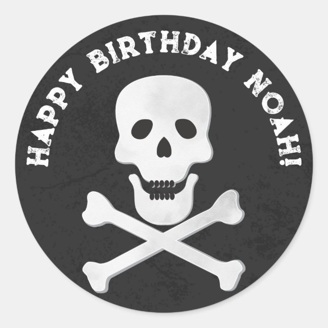 Autocollant pour fête d'anniversaire Crâne et os (Devant)