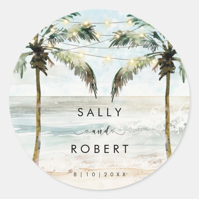 Autocollant pour mariage tropical avec palmiers de (Devant)
