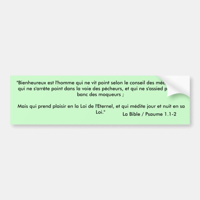 Autocollant pour voiture/Bumper Sticker - Verset B (Devant)