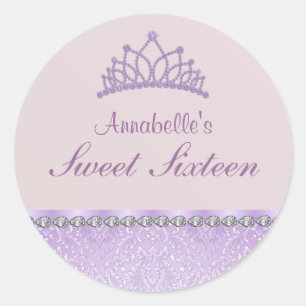 Autocollant pourpre Tiara & Damask Sweet16