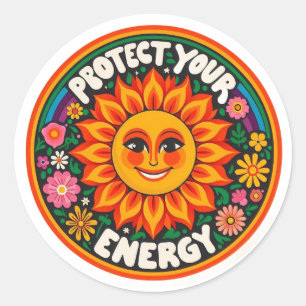 Autocollant Protégez Votre Énergie - Soleil Groovy