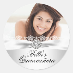 Autocollant Quinceanera Argent Bow & Lace