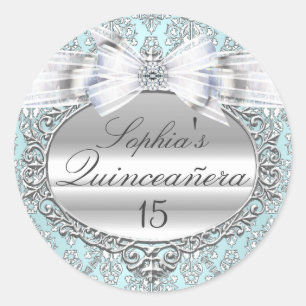 Autocollant Quinceanera Bleu & Argent