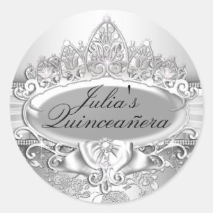 Autocollant Quinceanera Couronne Argentée & Fleurs