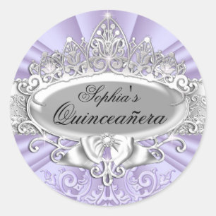 Autocollant Quinceanera Couronne Violette & Damass
