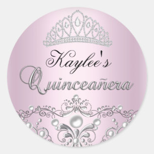 Autocollant Quinceanera damassé argent et rose per