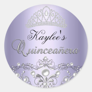 Autocollant Quinceanera damassé argent et violet p