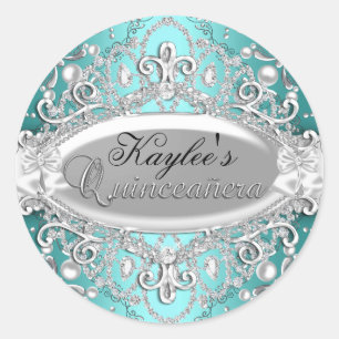 Autocollant Quinceanera Damassé Perle Argent et Sa