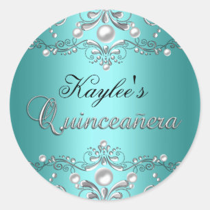 Autocollant Quinceanera Damassé Perle Argenté & Sa