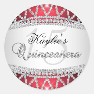 Autocollant Quinceanera diamant argent et rouge