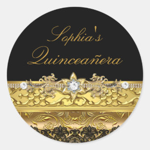 Autocollant Quinceanera Fleurs & Dentelle en Or