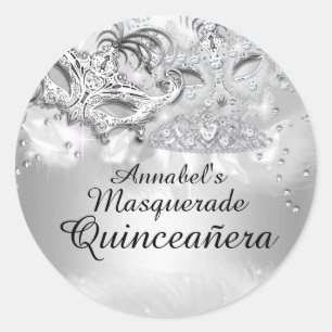 Autocollant Quinceanera Mascarade Pailleté Argent