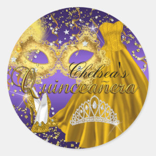 Autocollant Quinceanera Masque Or et Violet