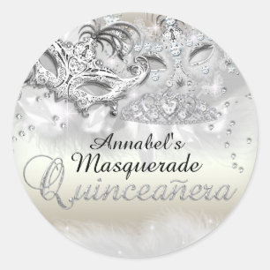 Autocollant Quinceanera Pailleté Or Argenté Masqué