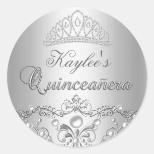 Autocollant Quinceanera Perle Damassé Argent