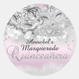 Autocollant Quinceanera Pink Silver Sparkle Masque