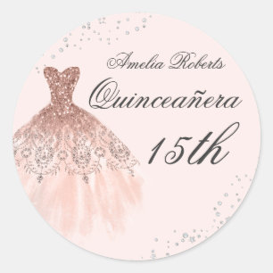Autocollant Quinceanera Robe Pailletée Rose Gold