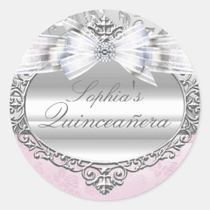 Autocollant Quinceanera Rose Rose et Argent