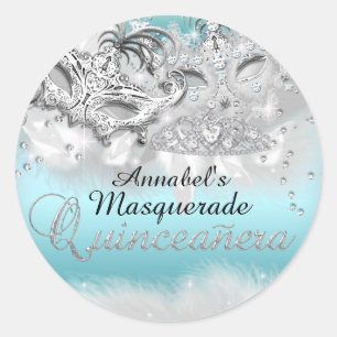 Autocollant Quinceanera Teal Silver Sparkle Masque