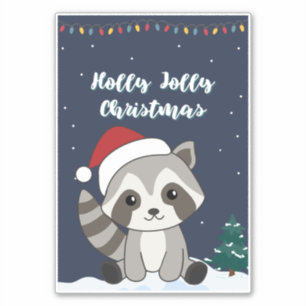 Autocollant Raccoon Christmas Snow Winter Raccoons