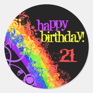 Autocollant Rainbow happy 21st anniversaire