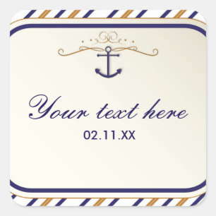 Autocollant rayé bleu or élégant d'ancre nautique