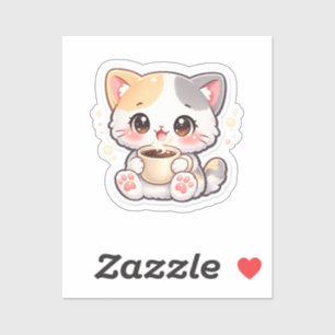 Autocollant Rectangulaire Chat Café Mignon – Chat