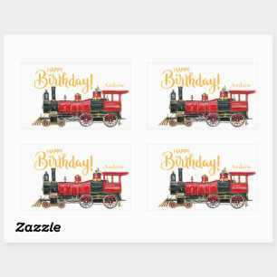 Autocollant rectangulaire d'anniversaire de train 