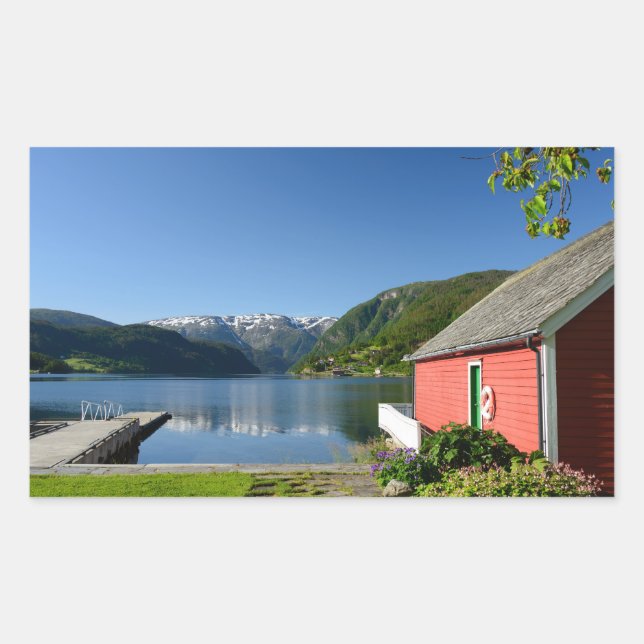 Autocollant rectangulaire norvégien fjord et boath (Devant)