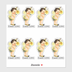 Autocollant Reine Abeille Fille Ailes Jaunes Rayur