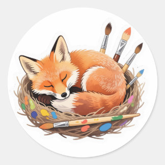 Autocollant renard mignon avec pinceaux