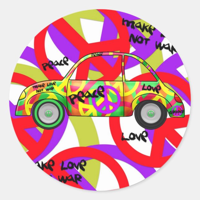 Autocollant Retro Love Peace Retro 60's 70's Car (Devant)