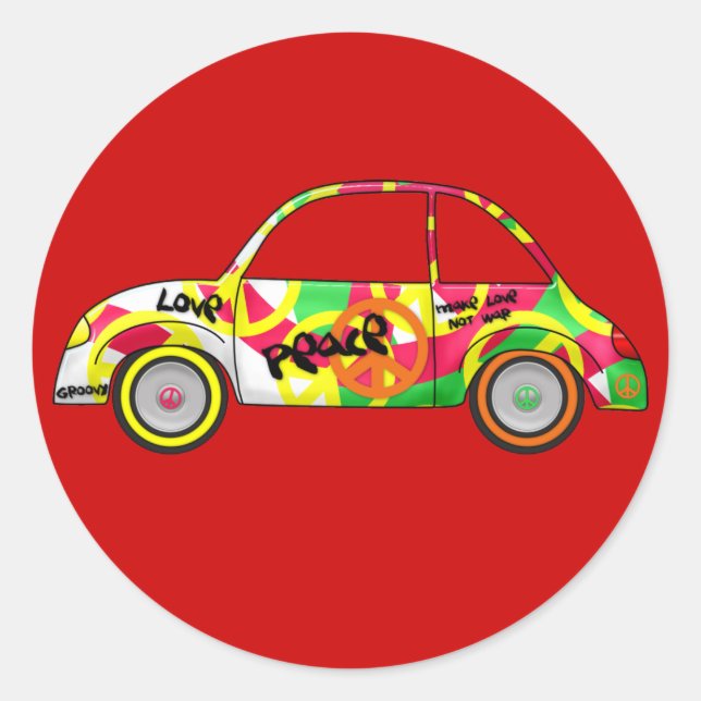 Autocollant Retro Love Peace Retro 60's 70's Car (Devant)