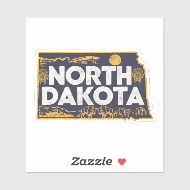 Autocollant rétro North Dakota State Car (Feuille)