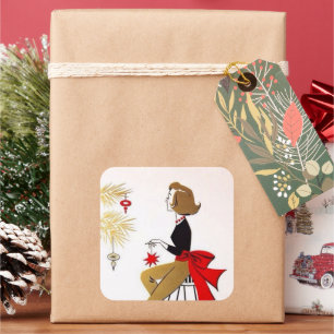 autocollant rétro vintage Christmas lady Vacances
