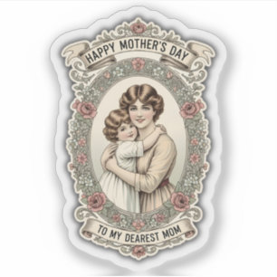 Autocollant Rétro Vintage Fête des Mères Mère et E