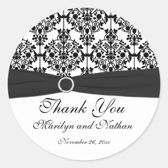 Autocollant rond 3" Damask noir et blanc (Devant)