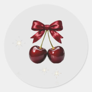 Autocollant Rond à l'Arc Coquette Cerise Rouge Vin