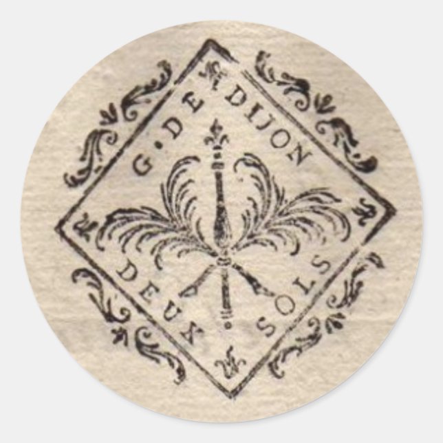 Autocollant rond Ancien Timbre Document Français (Devant)