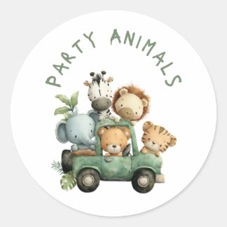Autocollant rond "Animaux de fête de la jungle"