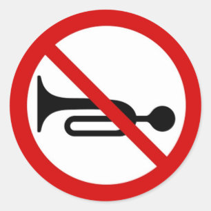 Autocollant rond avec signe interdit corne.