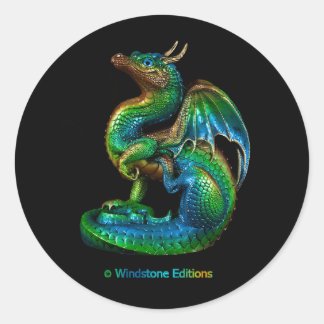 autocollant rond avec un dragon rayonnant coloré