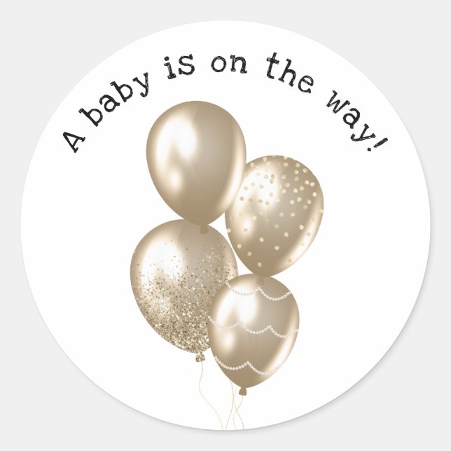 Autocollant rond Baby Shower Ballons Dorés (Devant)